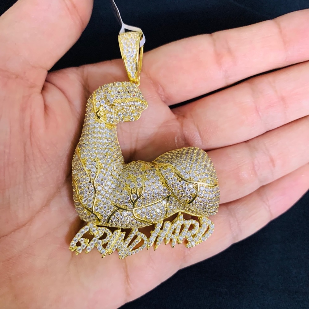 Gold Finish Strong Arm Muscle Grind Hard Pendant